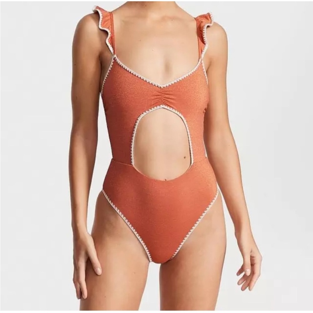 Victorias Secret NWOT Burnt Orange Shimmer Glitter One Piece Swimsuit size XL